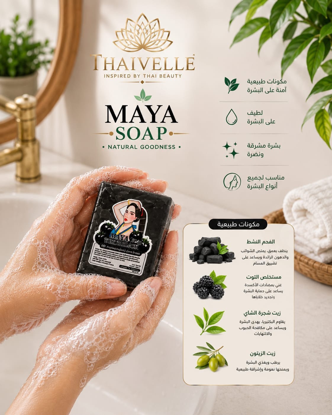 صابونة مايا بالفحم والتوت الأسود – Maya Charcoal Soap